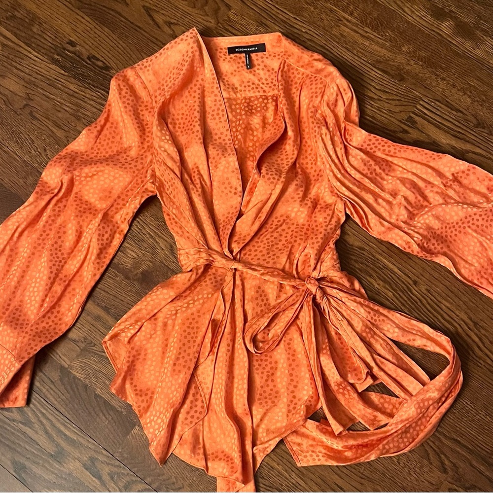 BCBGMaxAzria Orange Wrap Blouse